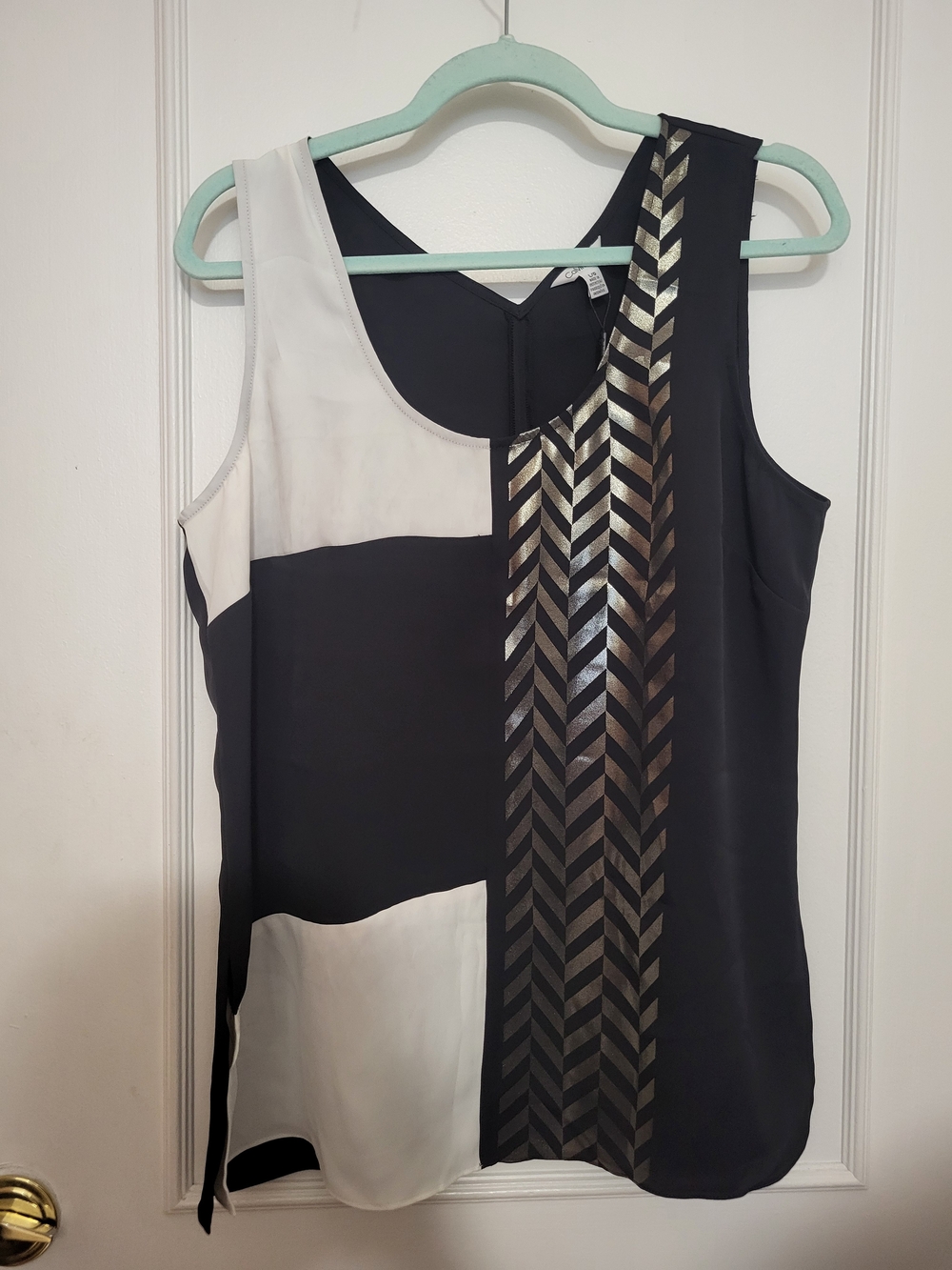 Calvin Klein Black & White Metallic Chevron-Strip Tank